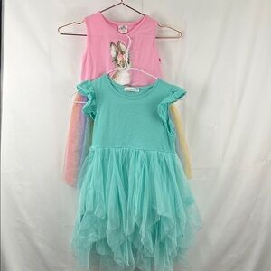 Girl’s Tutu Dress - 2 Pack - Pink Rainbow Bunny - Mint Green - Size 8